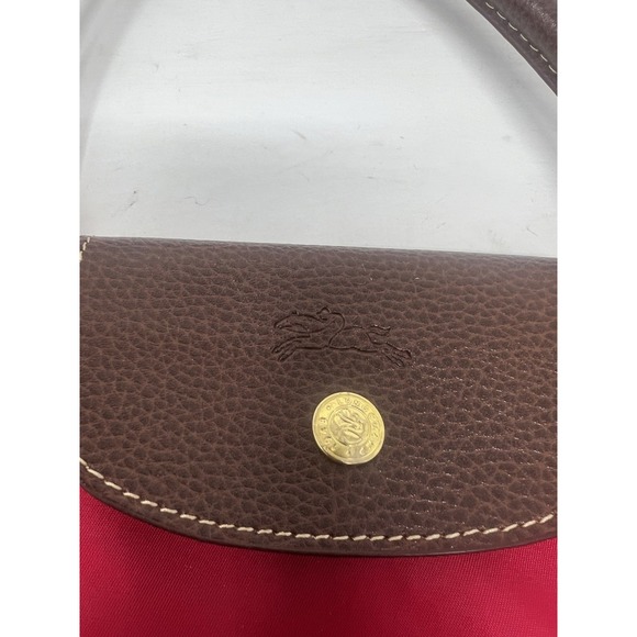 LONGCHAMP Le Pliage Large Red Nylon Packable Tote Bag Purse Leather Top Handle - Picture 3 of 11